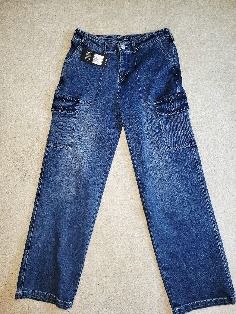 True Religion Women's Jeans Denim Cargo Straight Medium Blaze Wash Size 28 NWT